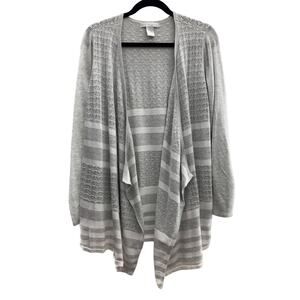 Design History Gray White Lightweight Open Front Knit Waterfall Cardigan Sweater